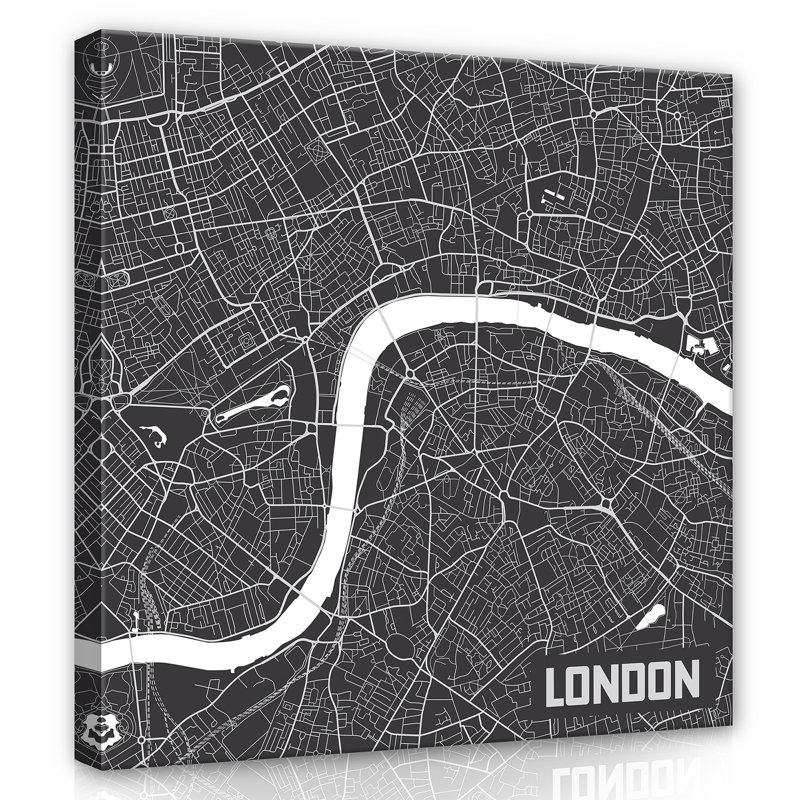 East Urban Home Leinwandbild London Karte in Schwarz/Weiß | Wayfair.de